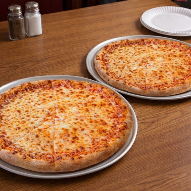 Two Large Cheese Pizzas.